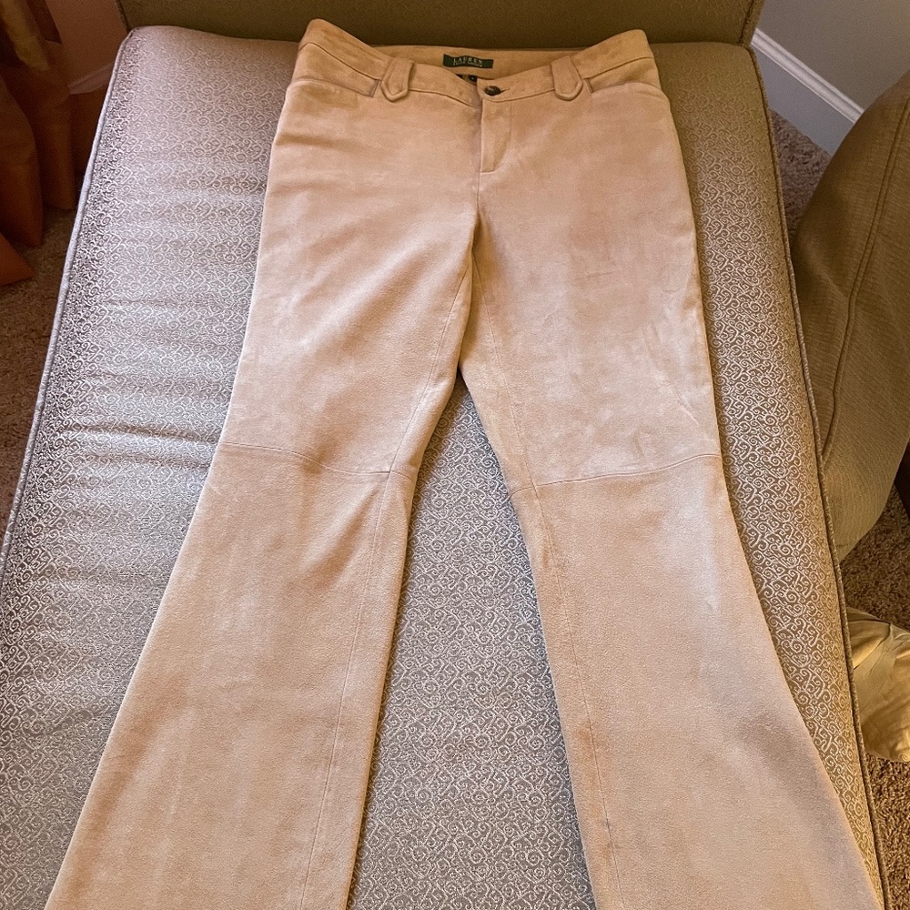 Ralph Lauren tan suede boot cut pants